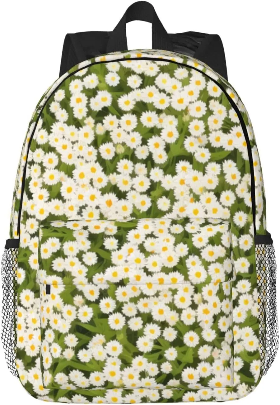 White Daisies Backpack Lightweight Casual Backpack Double Shoulder Bag Travel Daypack With Laptop Compartmen