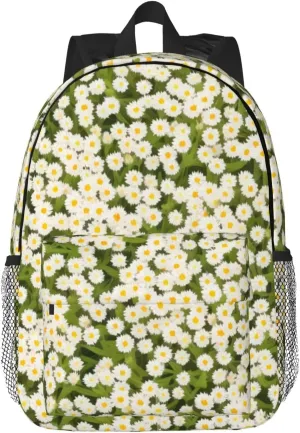 White Daisies Backpack Lightweight Casual Backpack Double Shoulder Bag Travel Daypack With Laptop Compartmen