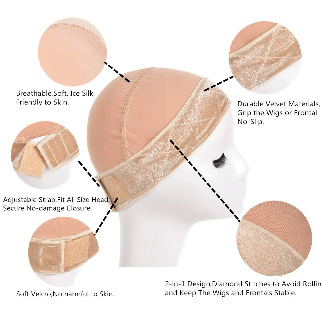 Wig Grip Cap Wig Grip Band with Cap for Women 2-in-1 Wig Grip Band Plus Wig Cap for Lace Wigs and Frontal No-Slip Comfort Velvet Adjustable Wig Grip Cap (Light Brown)