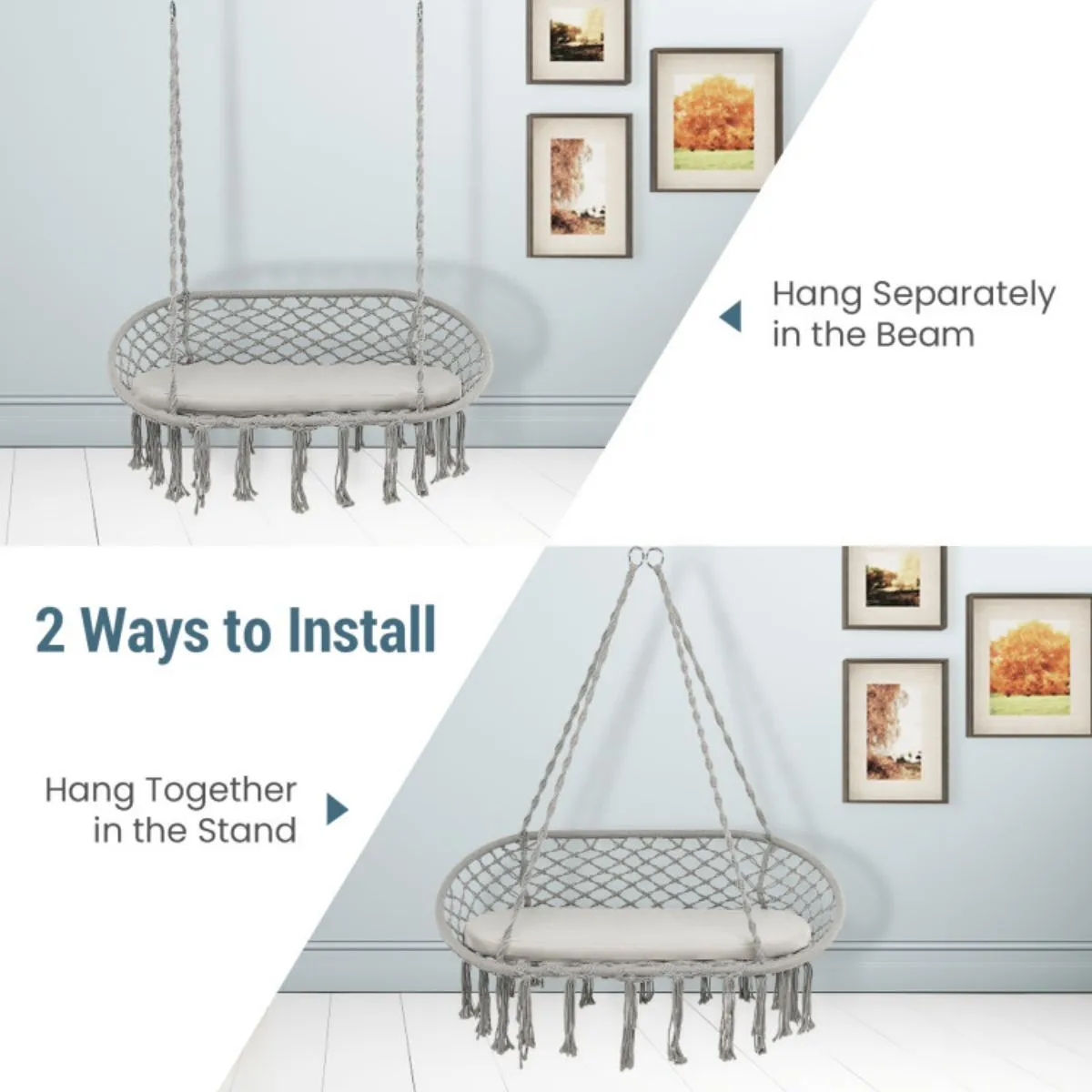 with 2 Hanging Swing Cushion Person Popular pick Hammock Macrame Well-tested Chair