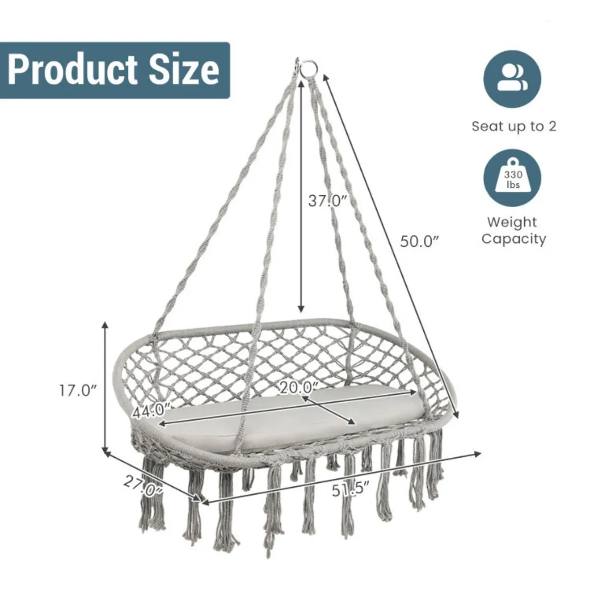 with 2 Hanging Swing Cushion Person Popular pick Hammock Macrame Well-tested Chair