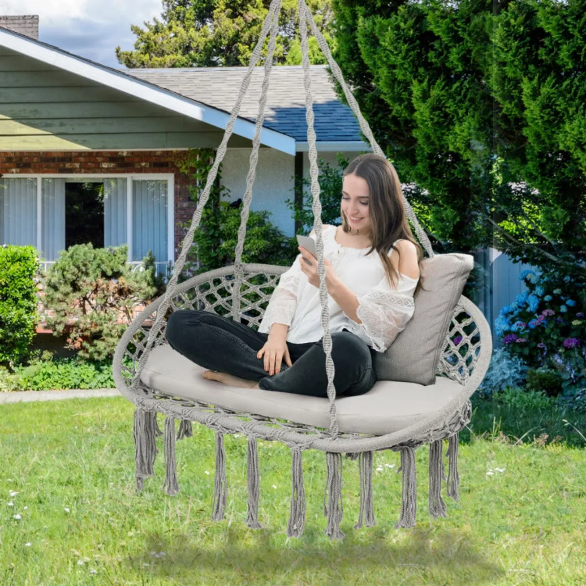 with 2 Hanging Swing Cushion Person Popular pick Hammock Macrame Well-tested Chair