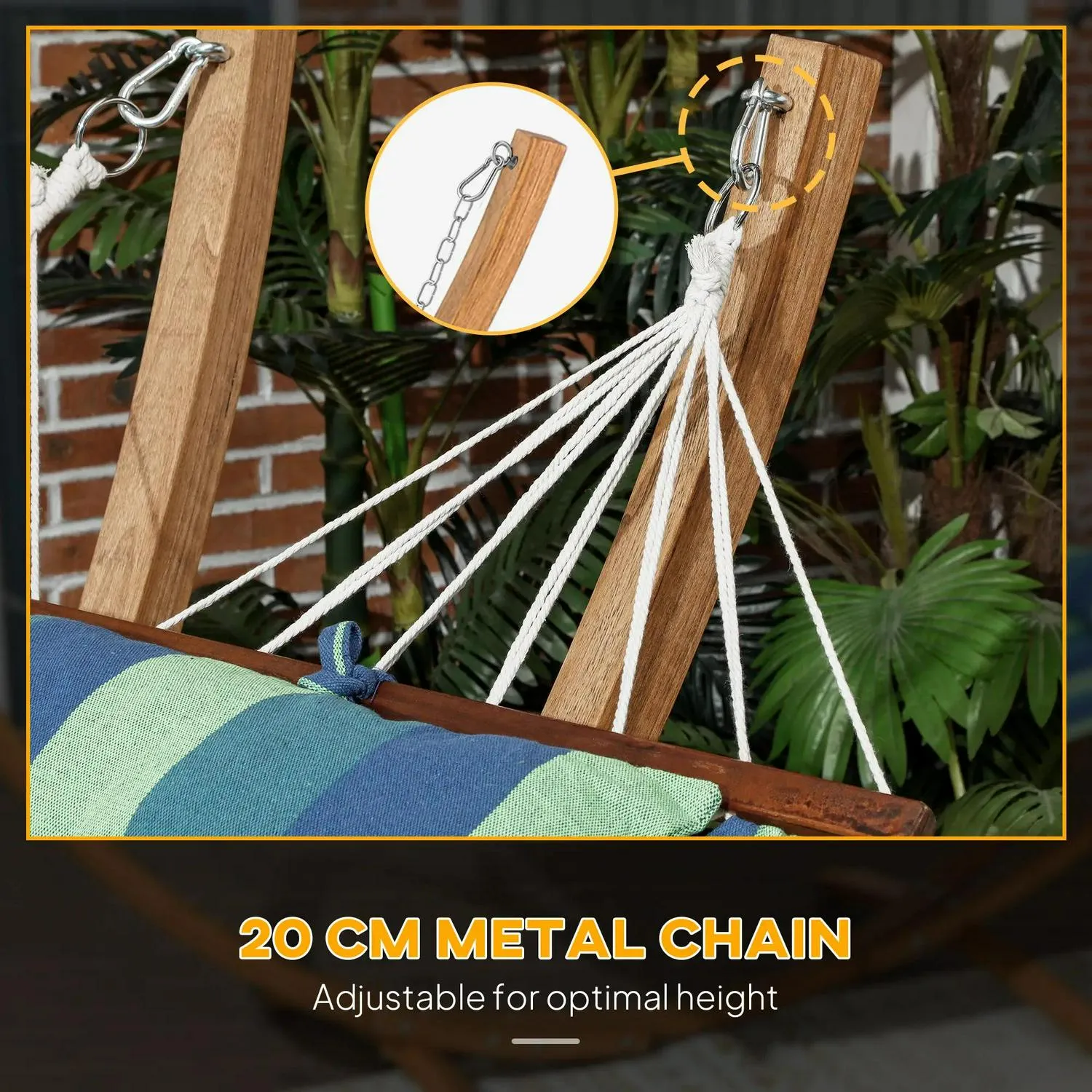 With Freestanding Bed Hammock Outsunny Outdoor 1 Patio, Cotton Eucalyptus Stand, Pillow, Person Frame, Garden IoT-powered Swing Stripe Blue Wood Triple-Head Arc Wireless-enabled For