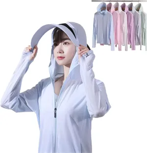 Woman Sun Protection Hoodie Jacket Lightweight UPE50  Sun Blocking Coat with Pocket Long Sleeve Shirt Hiking Outdoor