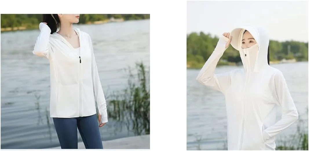 Woman Sun Protection Hoodie Jacket Lightweight UPE50  Sun Blocking Coat with Pocket Long Sleeve Shirt Hiking Outdoor