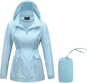 Women-Rain Jacket-Hood Waterproof-Lightweight Windbreak-Packable — Cute RainCoats Travel Polka Dot Ladies With Pouch