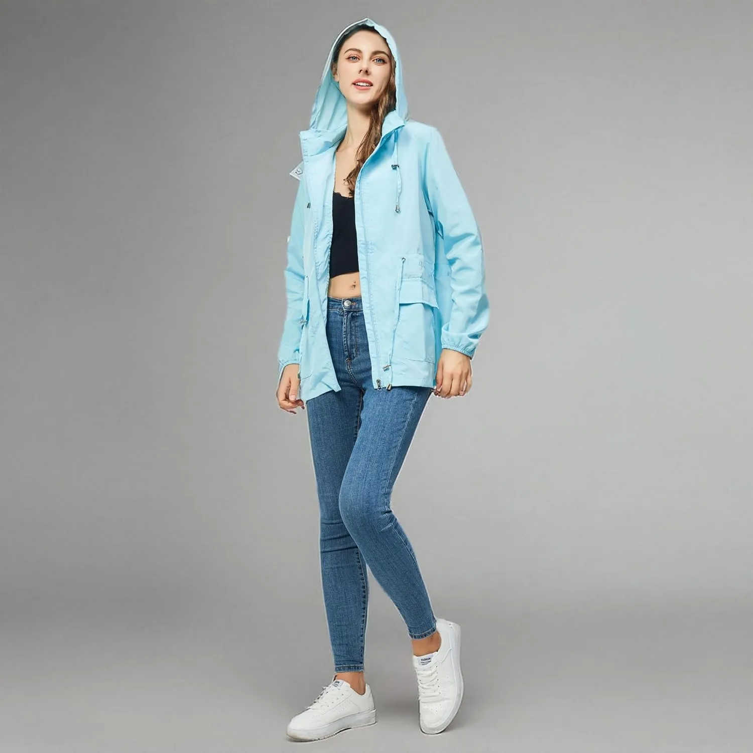 Women-Rain Jacket-Hood Waterproof-Lightweight Windbreak-Packable — Cute RainCoats Travel Polka Dot Ladies With Pouch
