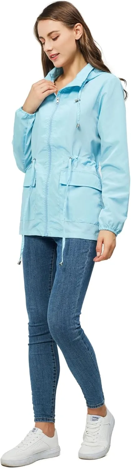 Women-Rain Jacket-Hood Waterproof-Lightweight Windbreak-Packable — Cute RainCoats Travel Polka Dot Ladies With Pouch