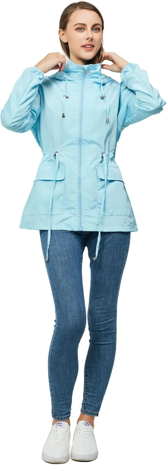 Women-Rain Jacket-Hood Waterproof-Lightweight Windbreak-Packable — Cute RainCoats Travel Polka Dot Ladies With Pouch