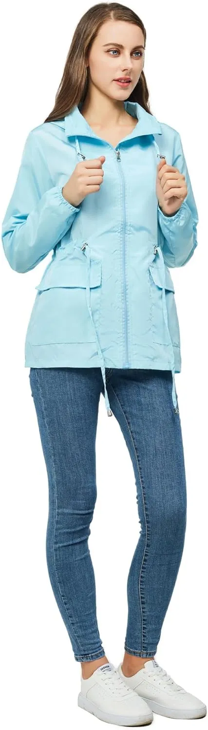 Women-Rain Jacket-Hood Waterproof-Lightweight Windbreak-Packable — Cute RainCoats Travel Polka Dot Ladies With Pouch