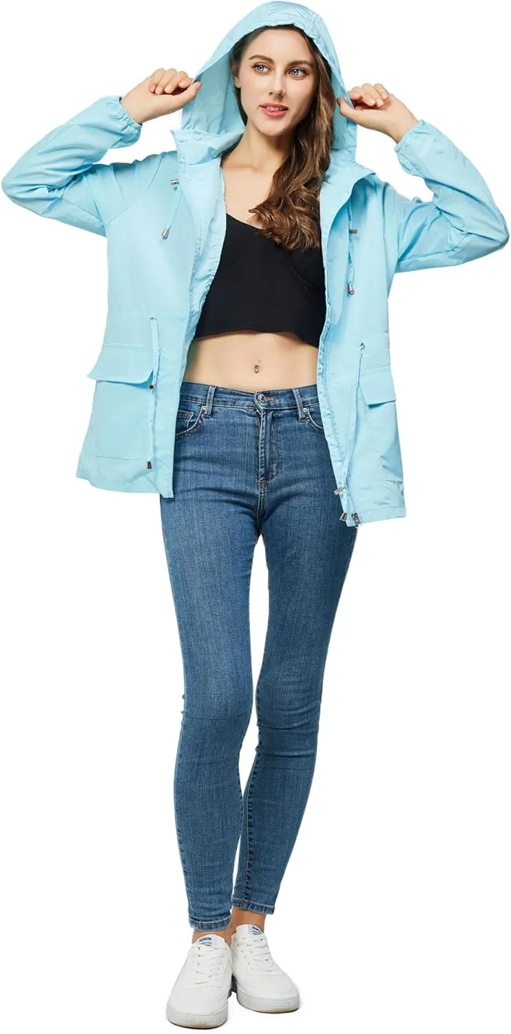 Women-Rain Jacket-Hood Waterproof-Lightweight Windbreak-Packable — Cute RainCoats Travel Polka Dot Ladies With Pouch