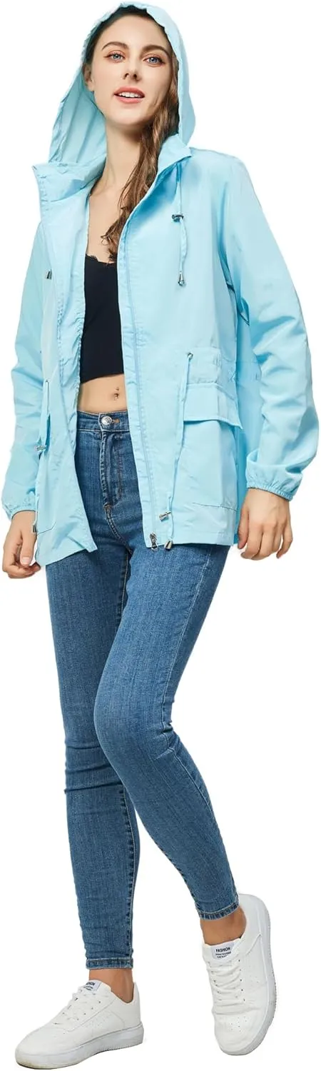 Women-Rain Jacket-Hood Waterproof-Lightweight Windbreak-Packable — Cute RainCoats Travel Polka Dot Ladies With Pouch