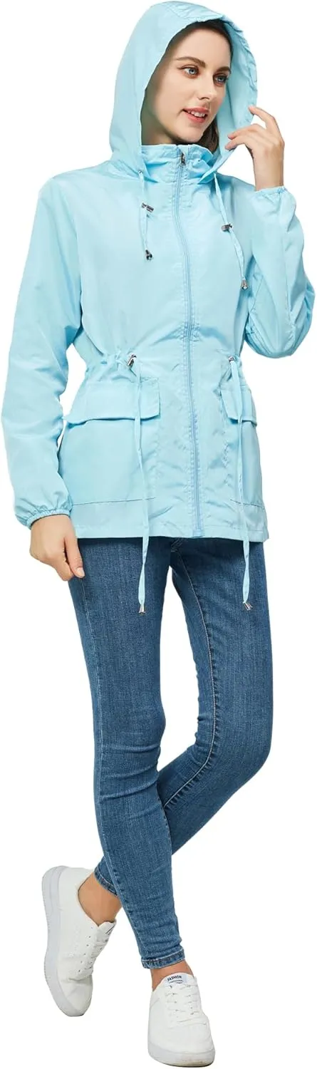 Women-Rain Jacket-Hood Waterproof-Lightweight Windbreak-Packable — Cute RainCoats Travel Polka Dot Ladies With Pouch