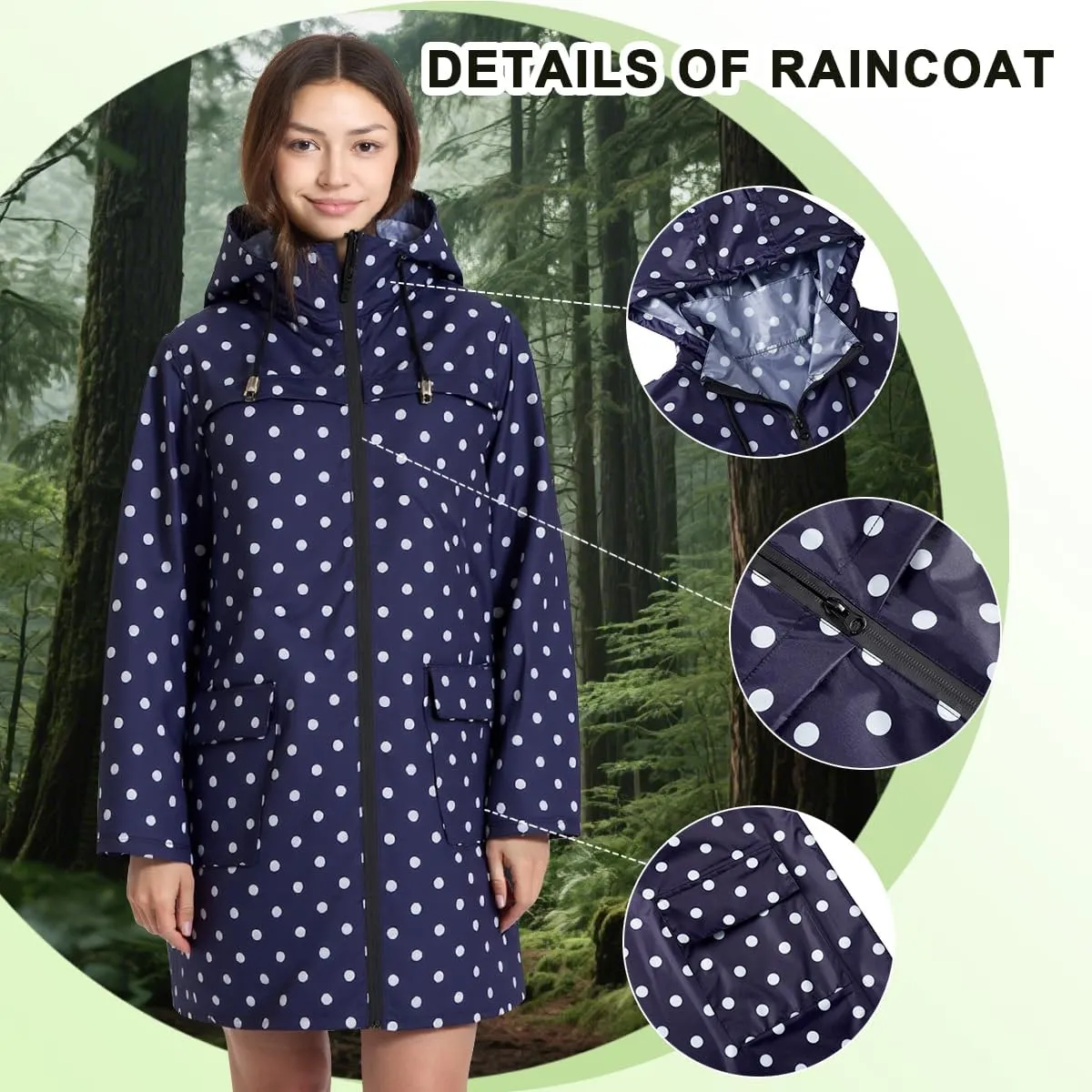 Women Waterproof Lightweight Rain Jacket Outdoor Hooded Raincoat