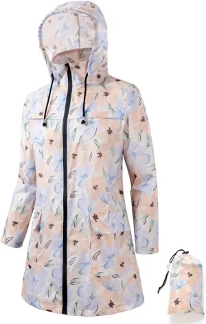Women Waterproof Lightweight Rain Jacket Outdoor Hooded Raincoat