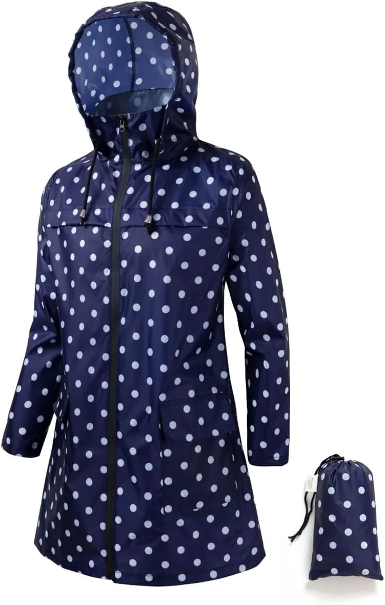 Women Waterproof Lightweight Rain Jacket Outdoor Hooded Raincoat