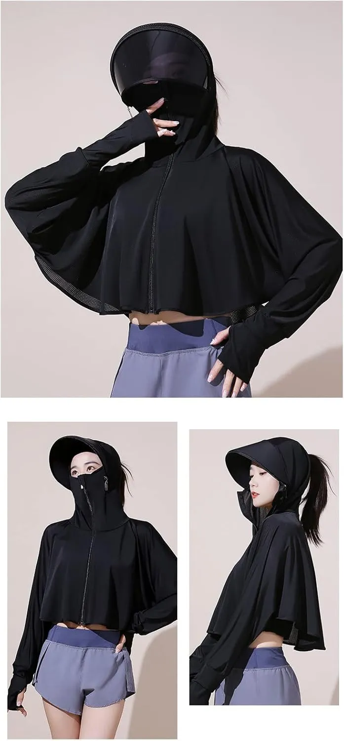 Women's Anti-UV Shirt Hooded Jacket Sun Protection Long Sleeve Shawl,Ice Silk Quick Drying Sweatshirt
