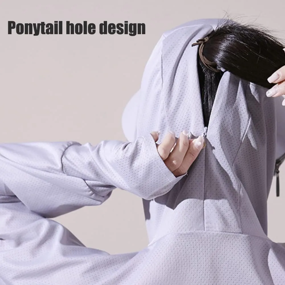 Women's Anti-UV Shirt Hooded Jacket Sun Protection Long Sleeve Shawl,Ice Silk Quick Drying Sweatshirt