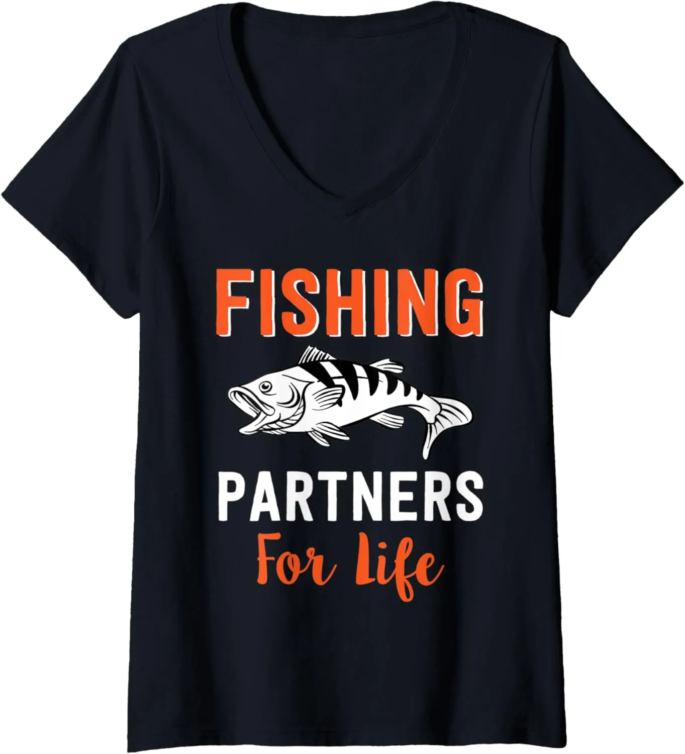 Womens Fishing Partners For Life, Trout Fishing, Couples Fishing V-Neck T-Shirt