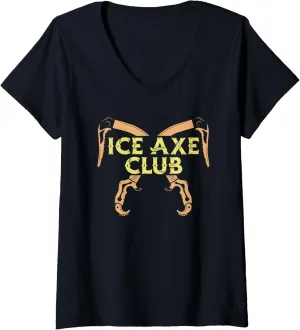 Womens Ice Axe Club - Ice Climber Mountaineering Snow Ice Axe V-Neck T-Shirt