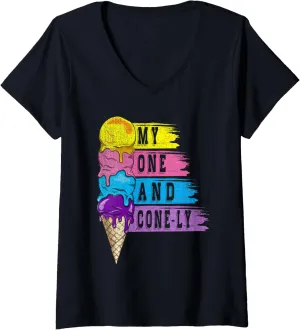 Womens My One And Cone-ly For Frozen Sweet Fan V-Neck T-Shirt