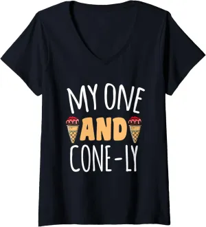 Womens My one and cone-ly Motif for Ice-Cream Lovers V-Neck T-Shirt