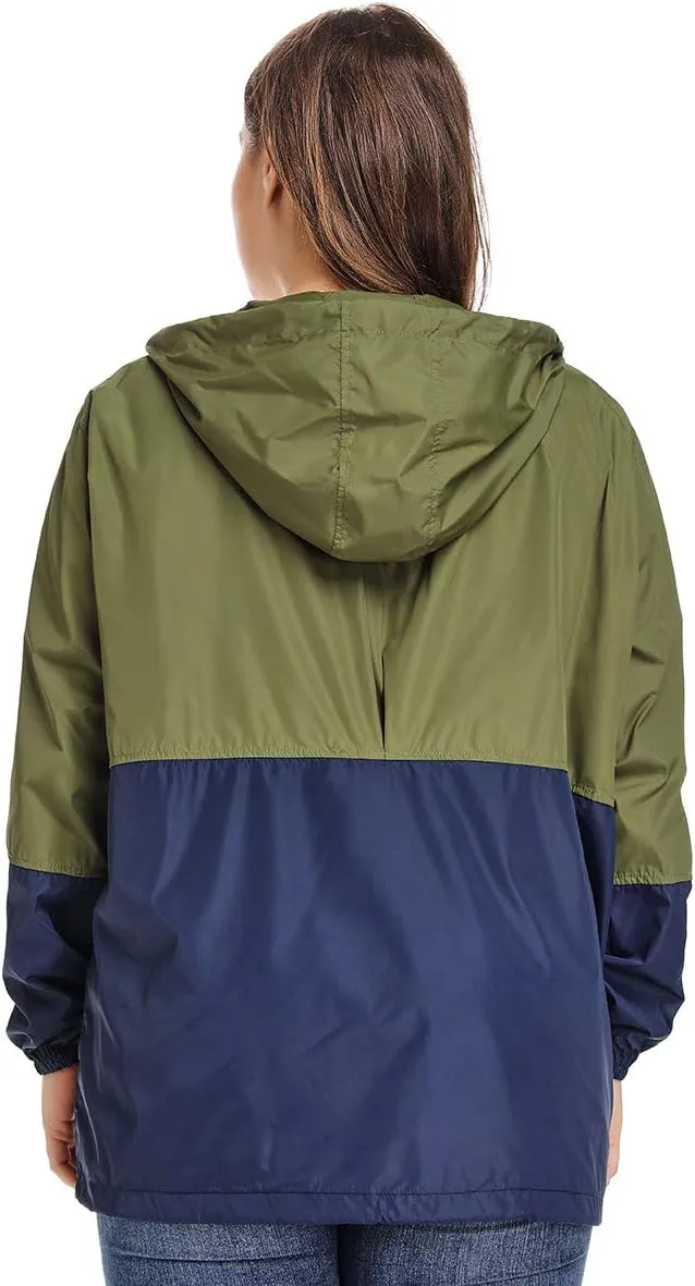 Women's Plus Size Rain Jacket Lightweight Hooded Rain Coat Windbreaker