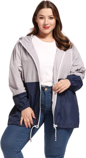 Women's Plus Size Rain Jacket Lightweight Hooded Rain Coat Windbreaker