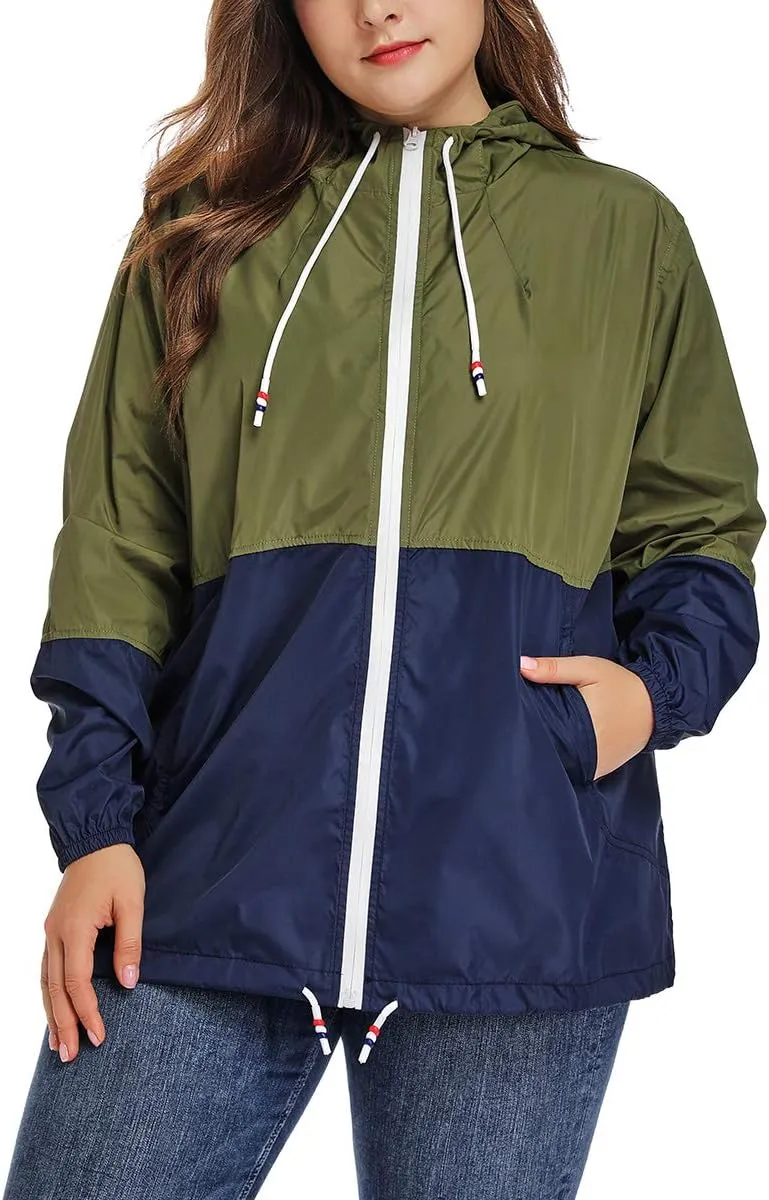 Women's Plus Size Rain Jacket Lightweight Hooded Rain Coat Windbreaker