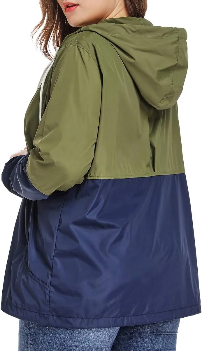 Women's Plus Size Rain Jacket Lightweight Hooded Rain Coat Windbreaker