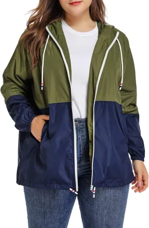Women's Plus Size Rain Jacket Lightweight Hooded Rain Coat Windbreaker