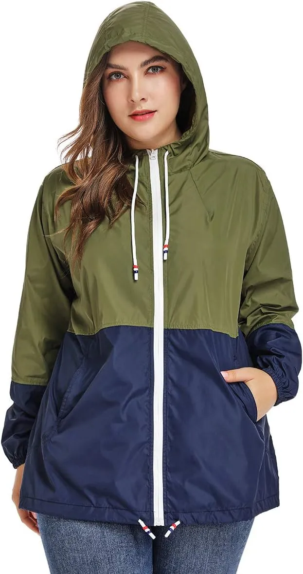 Women's Plus Size Rain Jacket Lightweight Hooded Rain Coat Windbreaker
