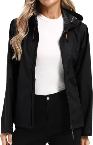 Women's Rain Jacket Lightweight Waterproof Rain Coat with Hooded Windproof Adjustable Windbreaker