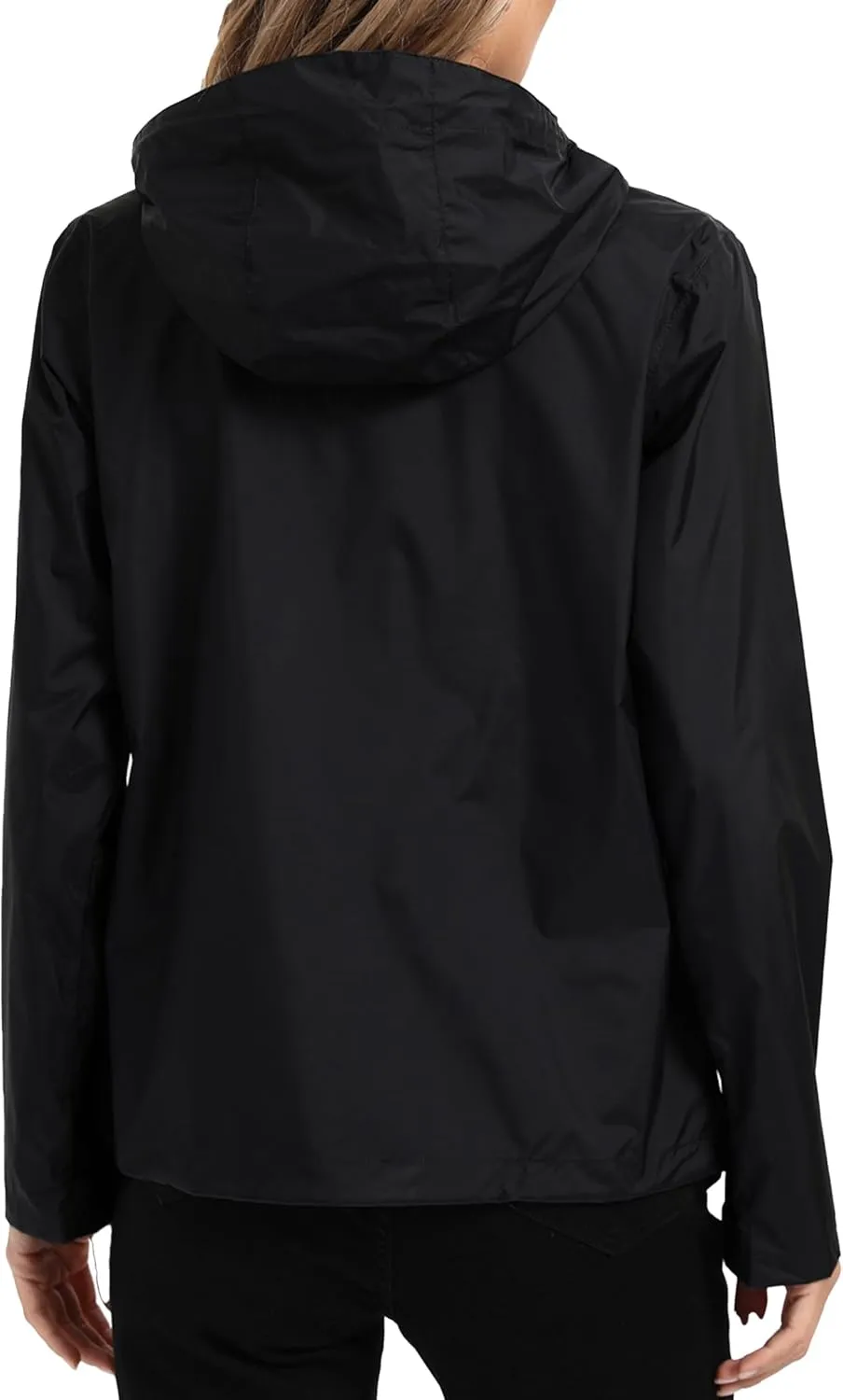 Women's Rain Jacket Lightweight Waterproof Rain Coat with Hooded Windproof Adjustable Windbreaker
