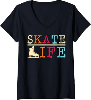Womens Skate Life Shoes International Sports Ice Rink Ice Skating V-Neck T-Shirt