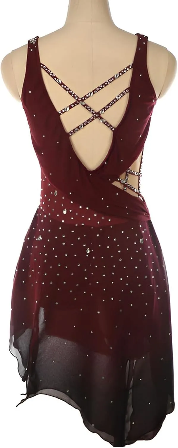 Women's Sleeveless Figure Skating Dress，Rhinestone Encrusted Custom Color for Competition Ice Skating Dress