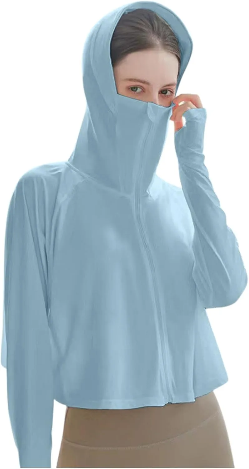 Womens SPF Uv Sun Protection Shirts Lightweight Jacket Breathable Zip Up Performance Workout Fishing T Shirts Hoodie