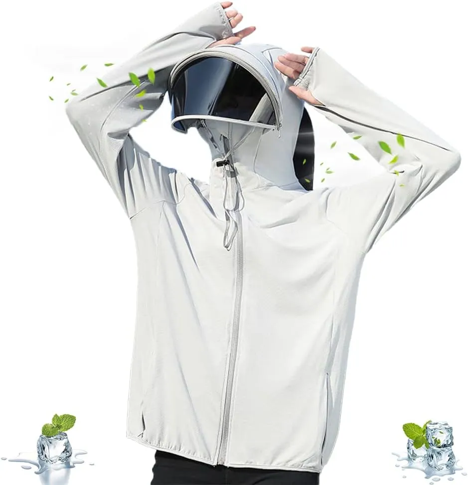 Women's UPF 50  Sun Protection Zip Hoodie Ice-Like Jacket Sunscreen Breathable Sun Shirt Sports Movable Sunglass