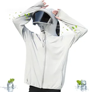 Women's UPF 50  Sun Protection Zip Hoodie Ice-Like Jacket Sunscreen Breathable Sun Shirt Sports Movable Sunglass