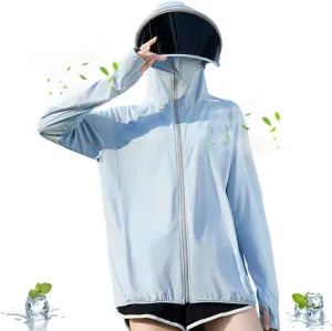 Women's UPF 50  Sun Protection Zip Hoodie Ice-Like Jacket Sunscreen Breathable Sun Shirt Sports Movable Sunglass