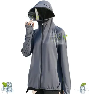 Women's UPF 50  Sun Protection Zip Hoodie Ice-Like Jacket Sunscreen Breathable Sun Shirt Sports Movable Sunglass