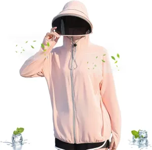Women's UPF 50  Sun Protection Zip Hoodie Ice-Like Jacket Sunscreen Breathable Sun Shirt Sports Movable Sunglass