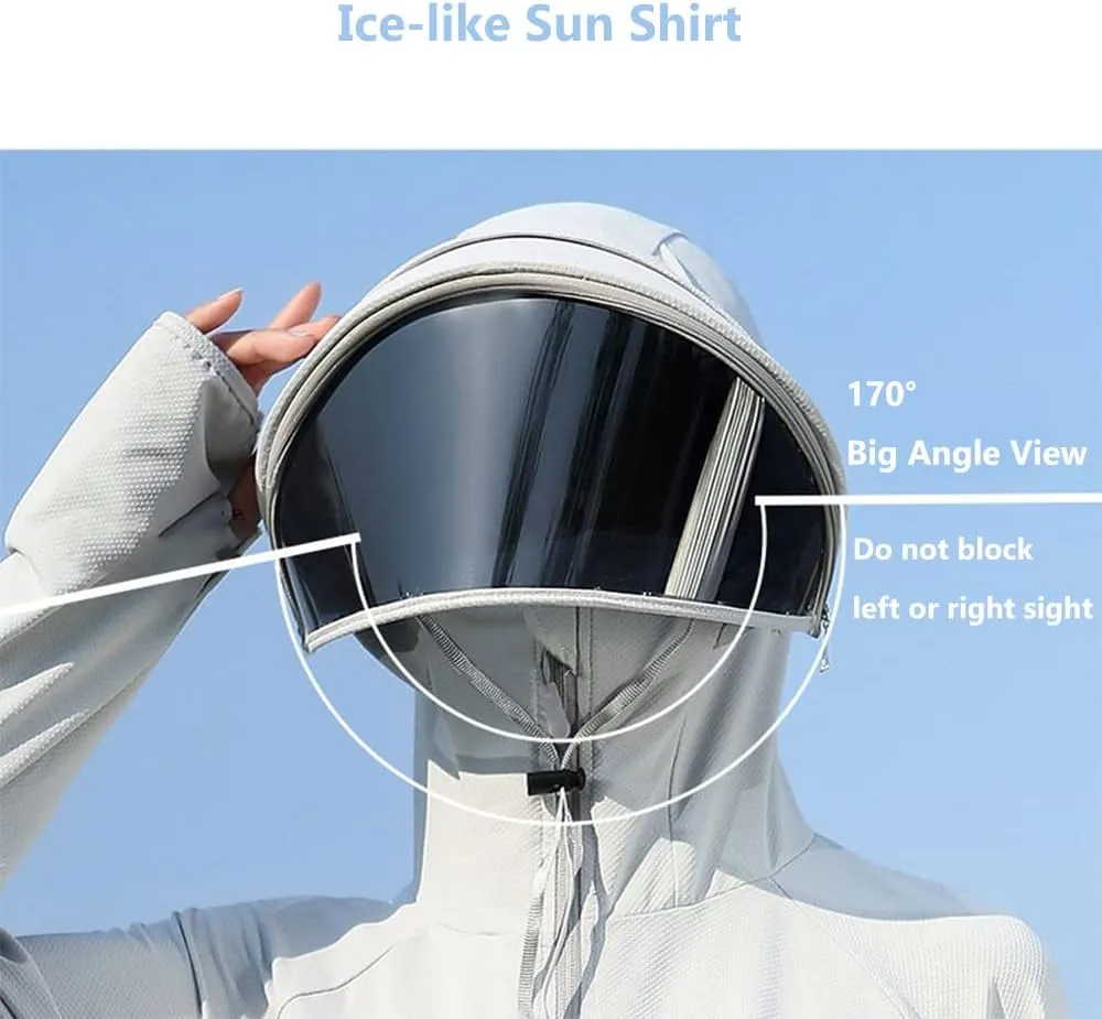 Women's UPF 50  Sun Protection Zip Hoodie Ice-Like Jacket Sunscreen Breathable Sun Shirt Sports Movable Sunglass