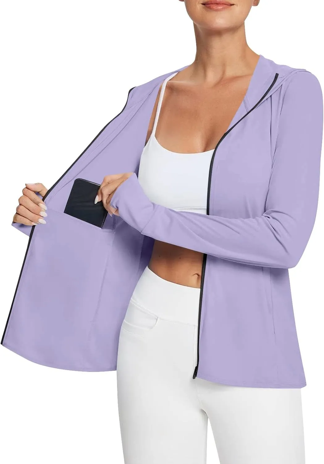 Women's UPF Sun Protection Jackets SPF Shirts UV Zip Up Hoodie Long Sleeve Summer Ice Silk Outdoor Clothes with Pockets