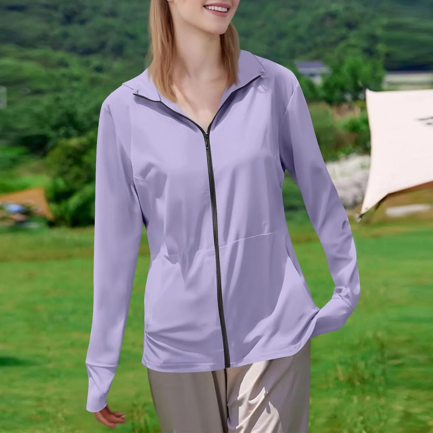Women's UPF Sun Protection Jackets SPF Shirts UV Zip Up Hoodie Long Sleeve Summer Ice Silk Outdoor Clothes with Pockets