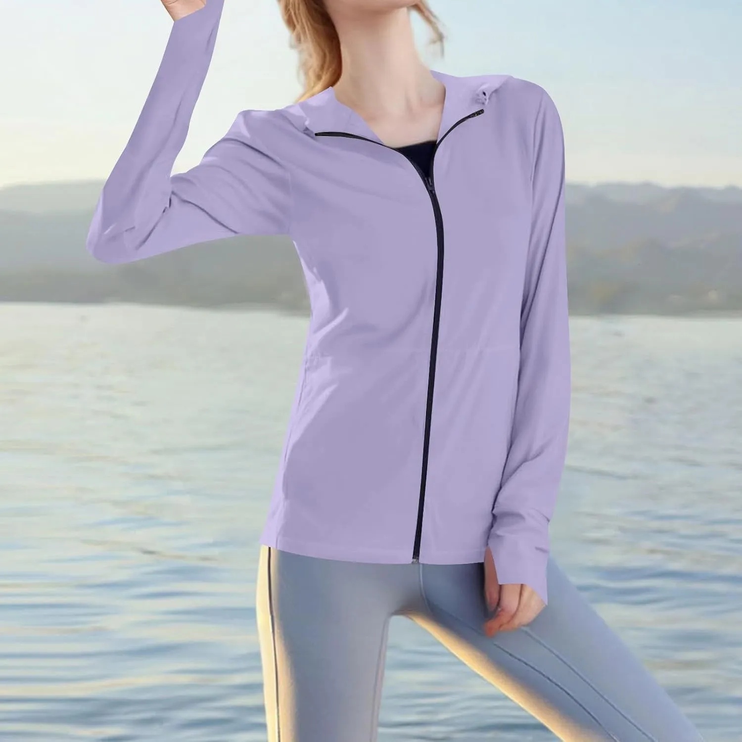 Women's UPF Sun Protection Jackets SPF Shirts UV Zip Up Hoodie Long Sleeve Summer Ice Silk Outdoor Clothes with Pockets
