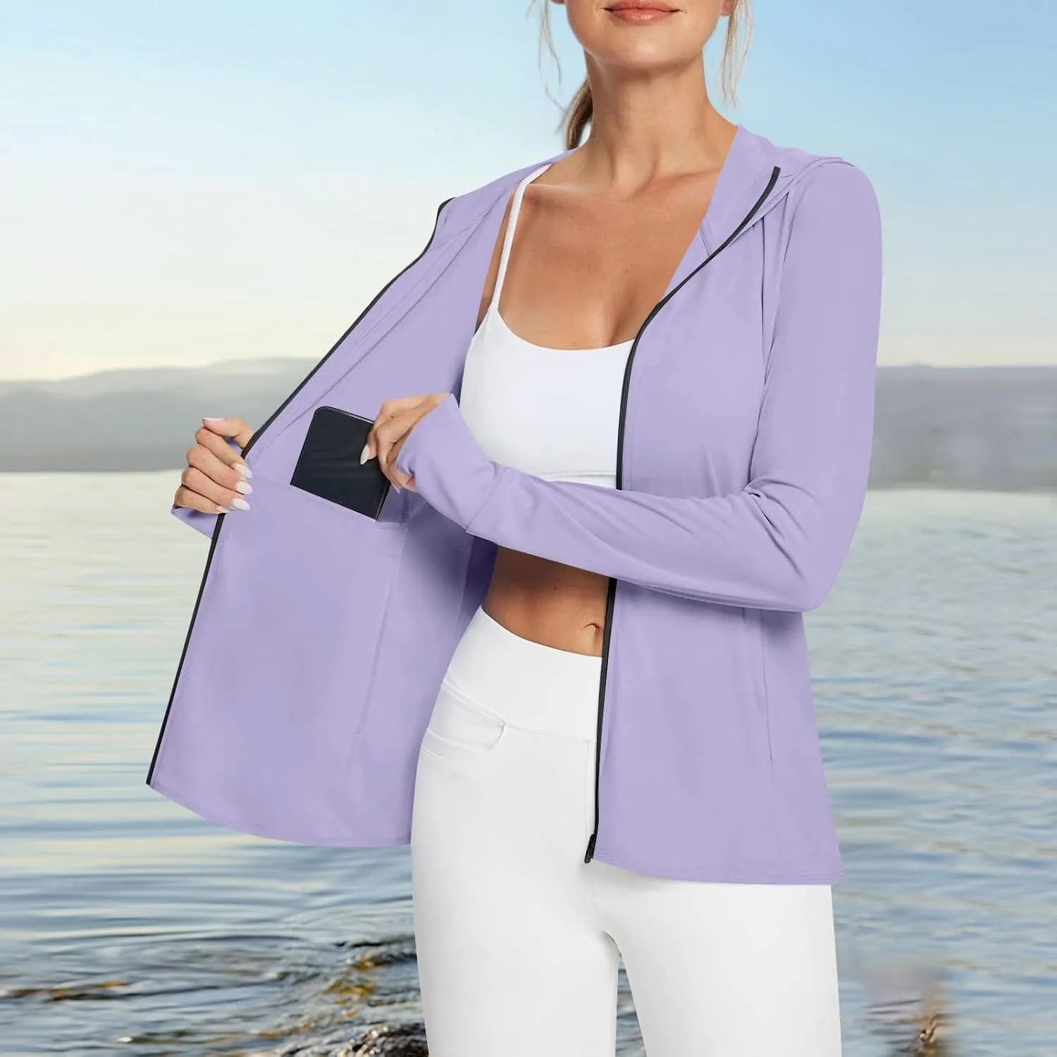 Women's UPF Sun Protection Jackets SPF Shirts UV Zip Up Hoodie Long Sleeve Summer Ice Silk Outdoor Clothes with Pockets