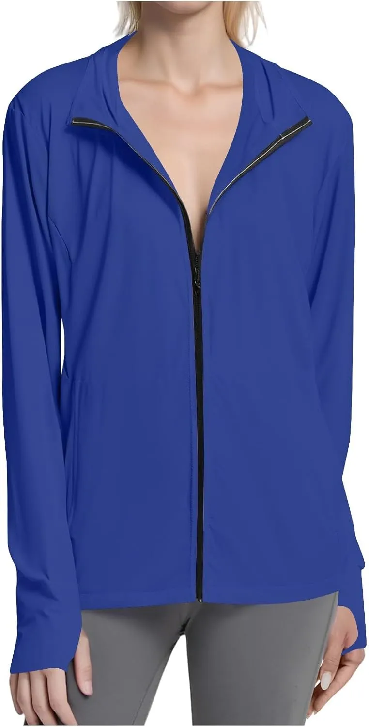 Women's UPF Sun Protection Jackets SPF Shirts UV Zip Up Hoodie Long Sleeve Summer Ice Silk Outdoor Clothes with Pockets