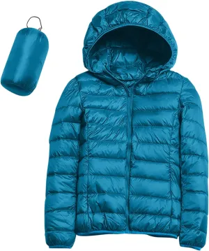 Women's Winter Zip Puffer Jacket Lightweight Packable Hooded Puffer Jacket Warm Down Coats Waterproof Ski Jackets