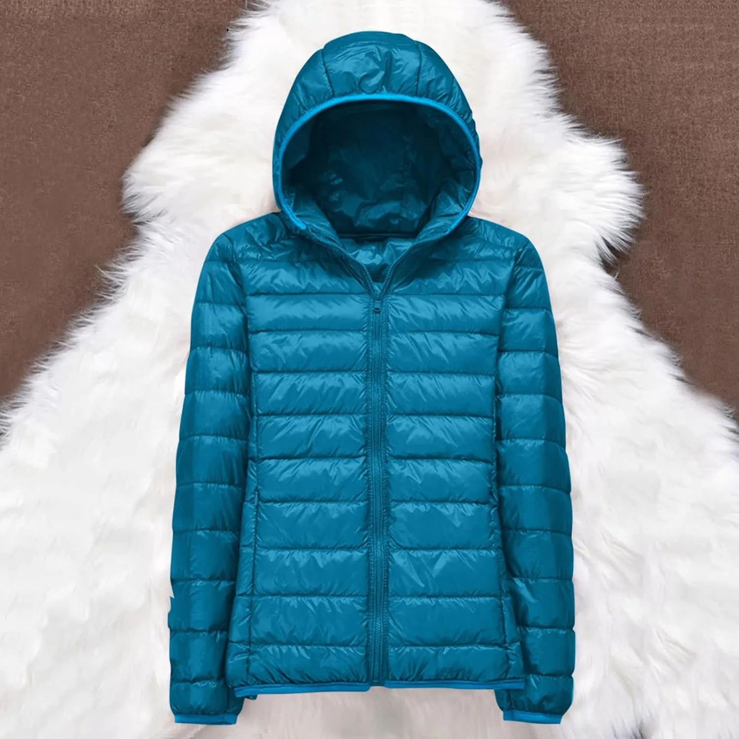 Women's Winter Zip Puffer Jacket Lightweight Packable Hooded Puffer Jacket Warm Down Coats Waterproof Ski Jackets